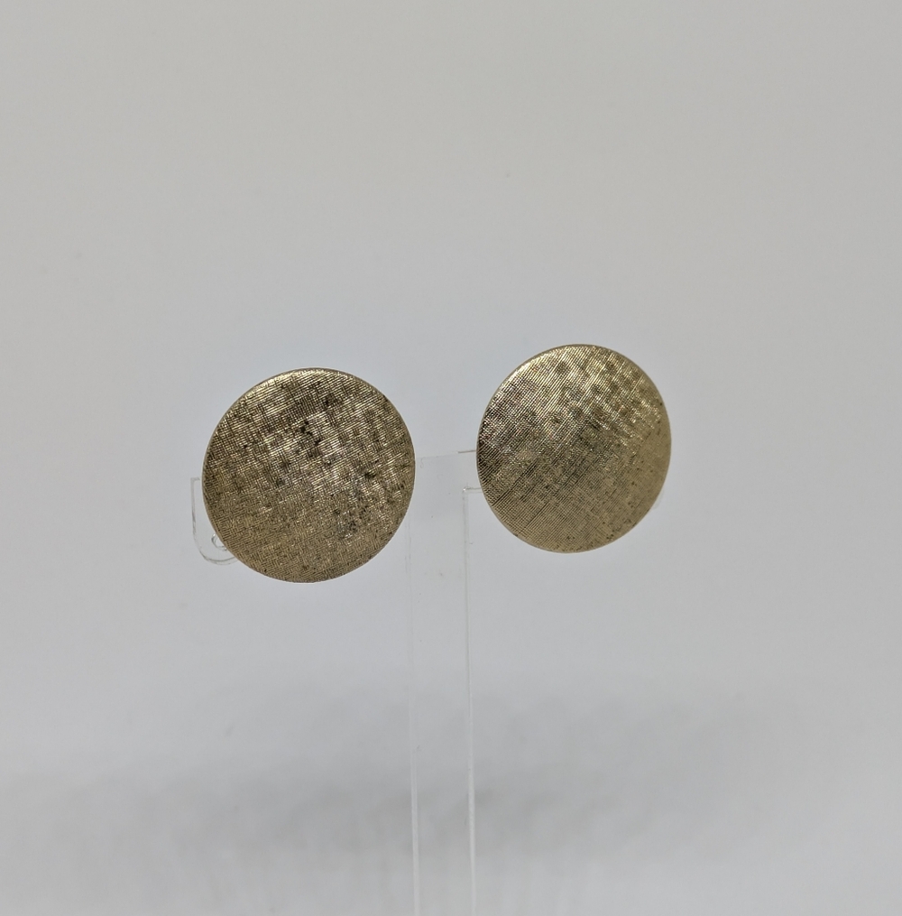 Vintage Round Textured Gold Tone Earrings Clip-on 3/4" Disc Elegant Boho As Is